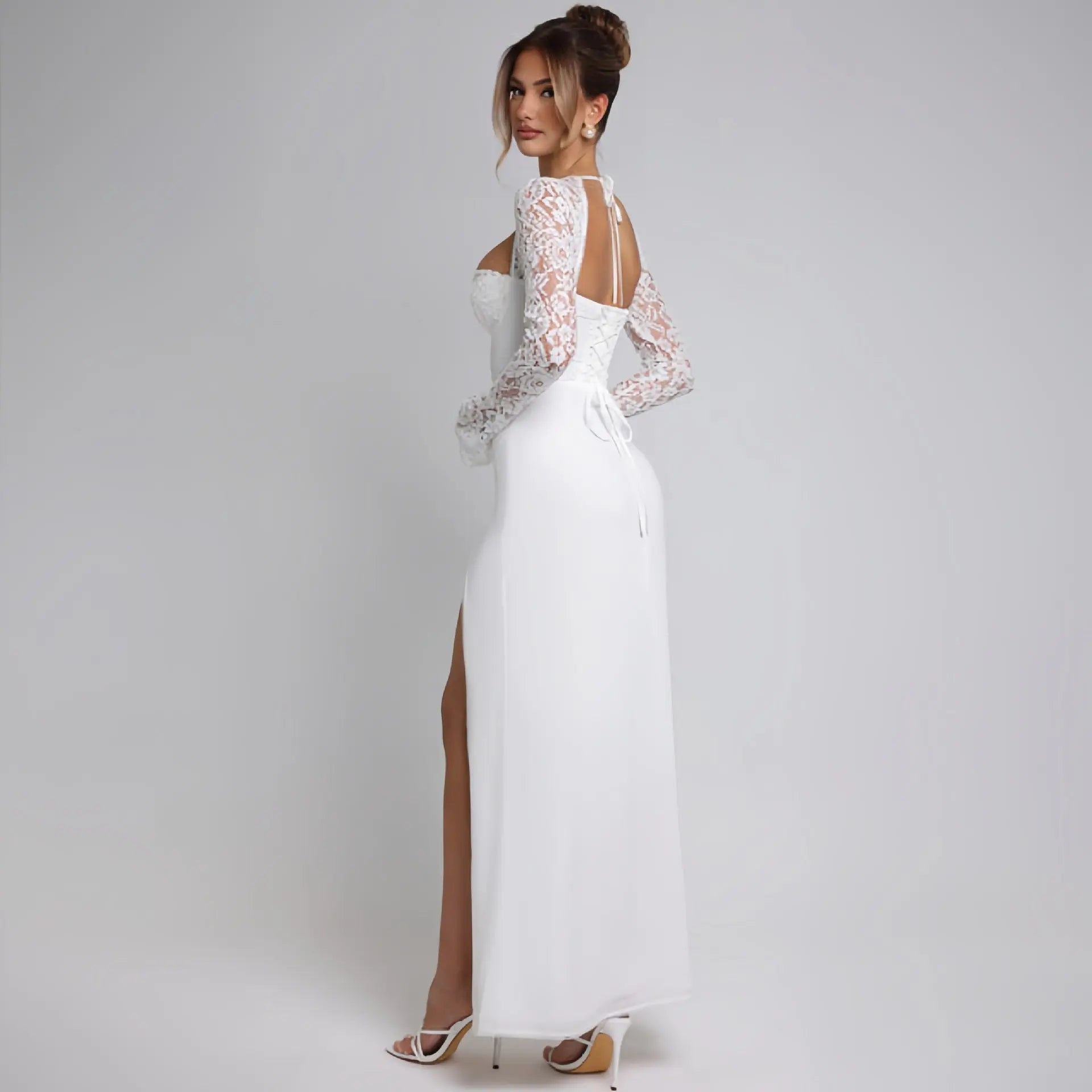 Autumn Women Wear Low Cut Self Tie Lace Slim Fit Slit Sexy Dress Bella Mia