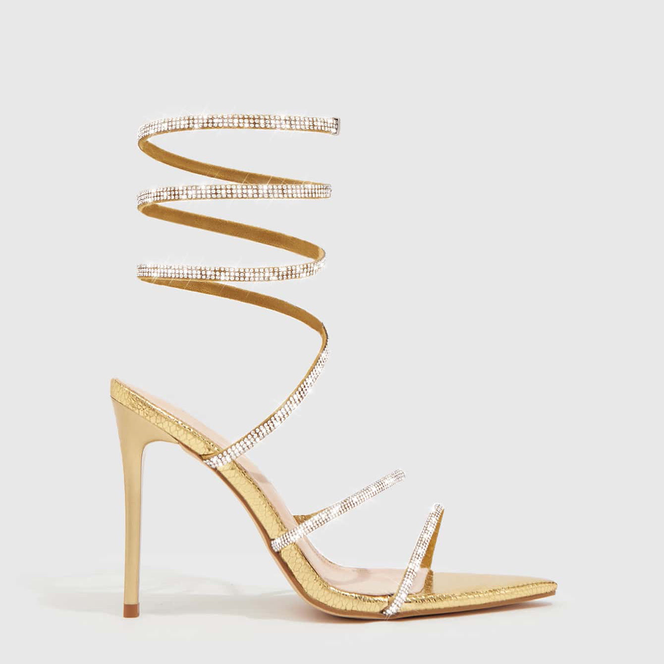 4 Colors Summer High Heel Pointed Sandals Women Heels 11cm Metal Toe Holder Rhinestone Lace up Women Shoes Bella Mia