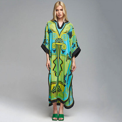 Positioning Printing Ethnic Beach Cover up Loose Robe Sun Protection Shirt Beach Cover Up