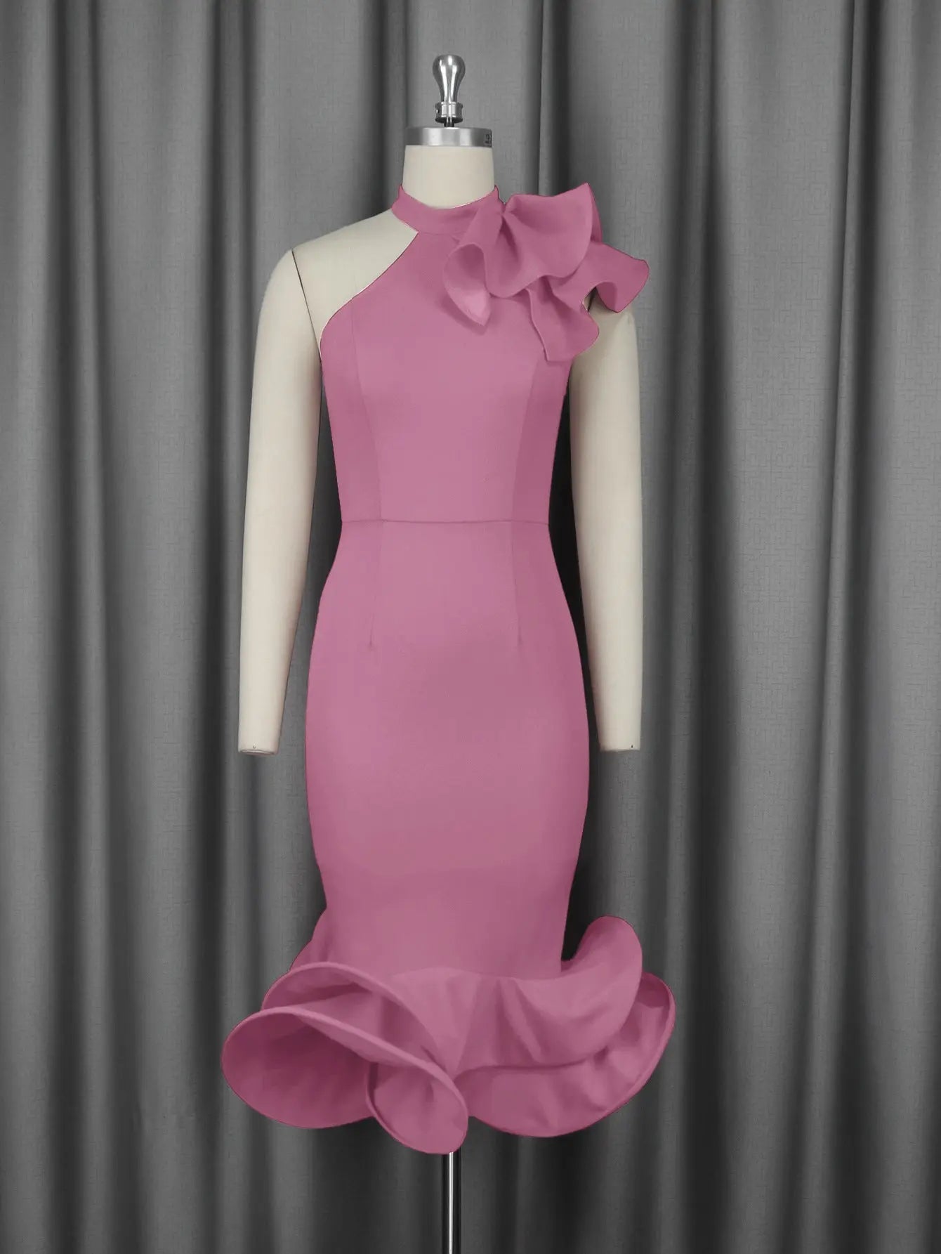 Elegant Half Turtleneck Ruffled Dress off Shoulder Ruffled Hem Cocktail Evening Dress Bella Mia