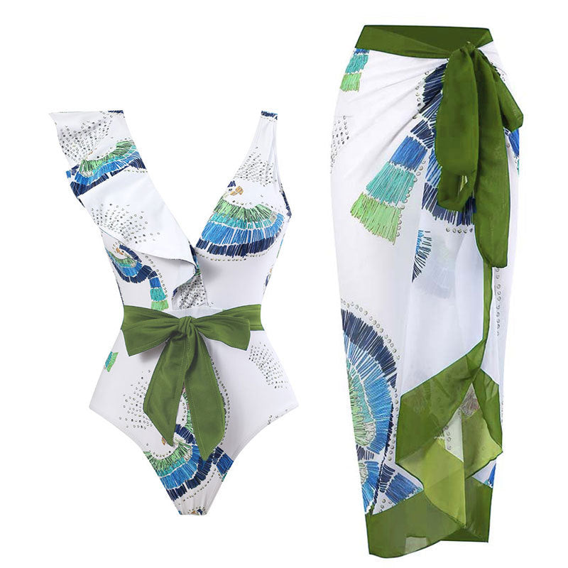 Sexy Swimsuit Women Vintage Ruffled Swimsuit Bikini Chiffon Beach Skirt Set Bella Mia