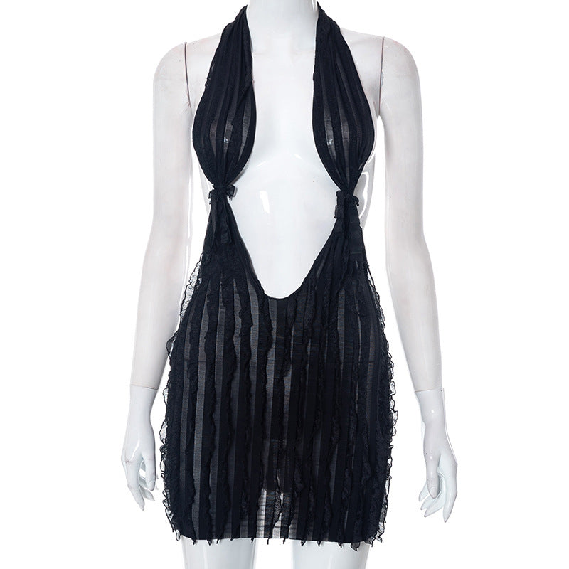 Women Clothing Summer Wave Pattern Sexy Bandeau Lace Up Short Dress Bella Mia