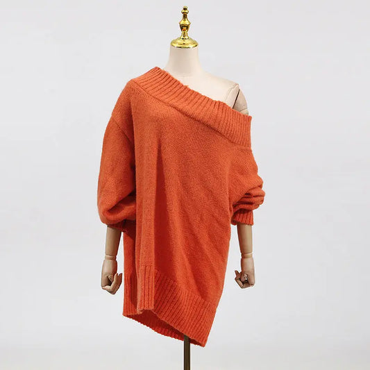 Casual Idle Loose Sweater Women Autumn Diagonal Collar Oversleeves Design Blouse Bella Mia