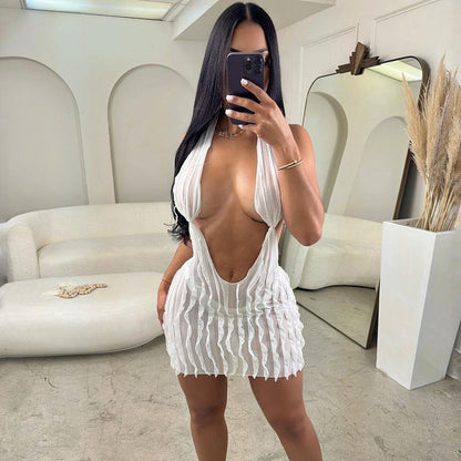 Women Clothing Summer Pattern Sexy Bandeau Lace up Short Dress