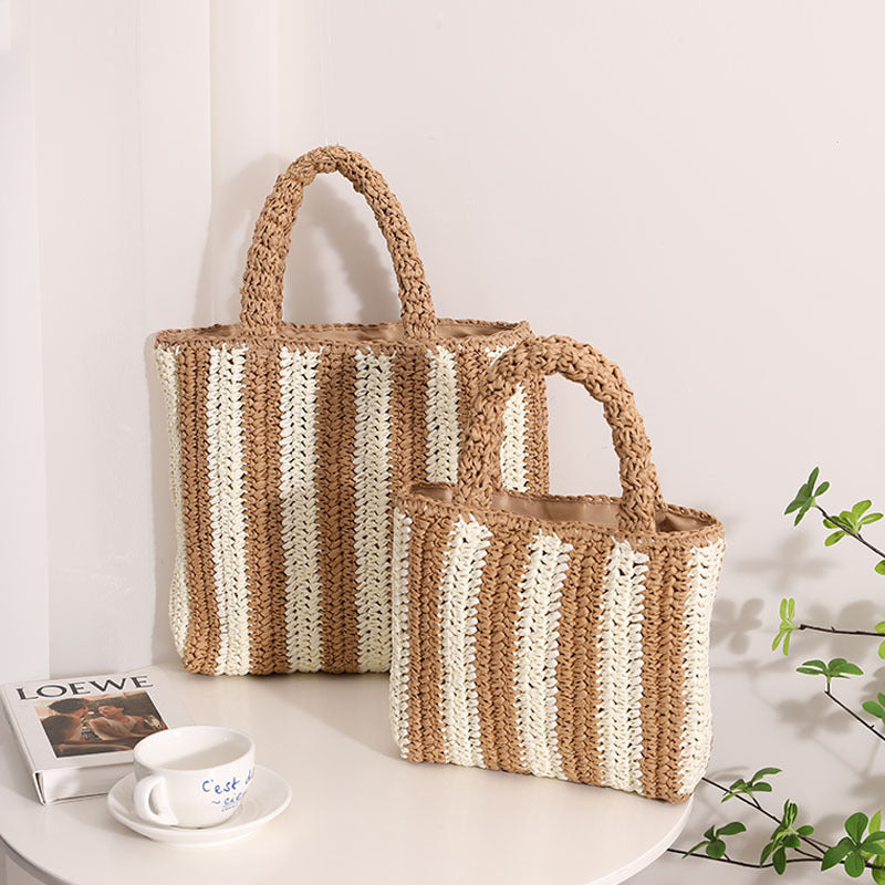 Vertical Stripes French Straw Bag Portable Contrast Color Straw Bag Woven Bag Women's Bag Seaside Vacation Beach Bag Bella Mia
