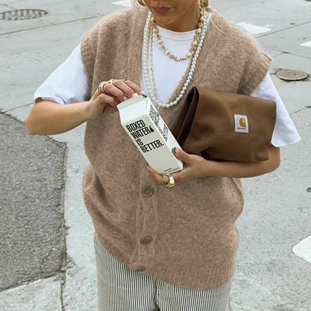 Casual Button Vest Women Polyester Jersey Crew Neck Loose Fit Top Bella Mia