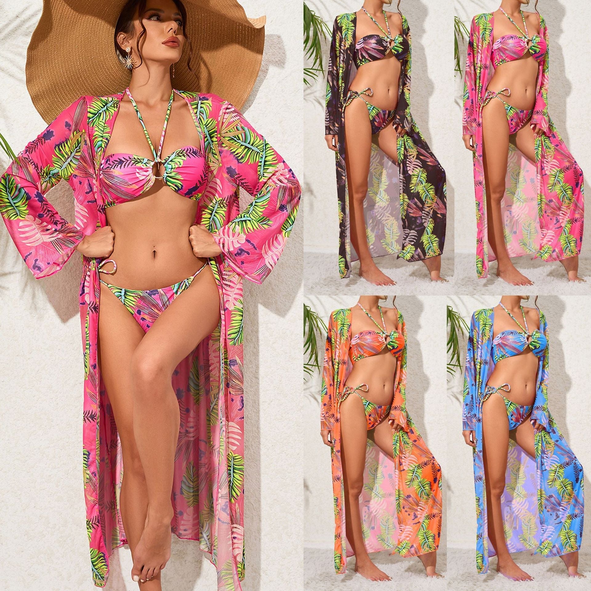 Bikini Women Split Three Piece Long Sleeve Long Blouse Bandage Swimsuit Bella Mia