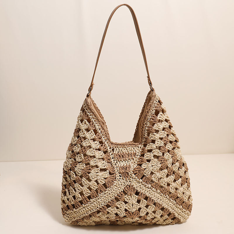 Casual Hollow Out Cutout Shoulder Straw Bag Triangle Large Capacity Straw Bag Woven Bag Vacation Beach Bag Women Bag Bella Mia