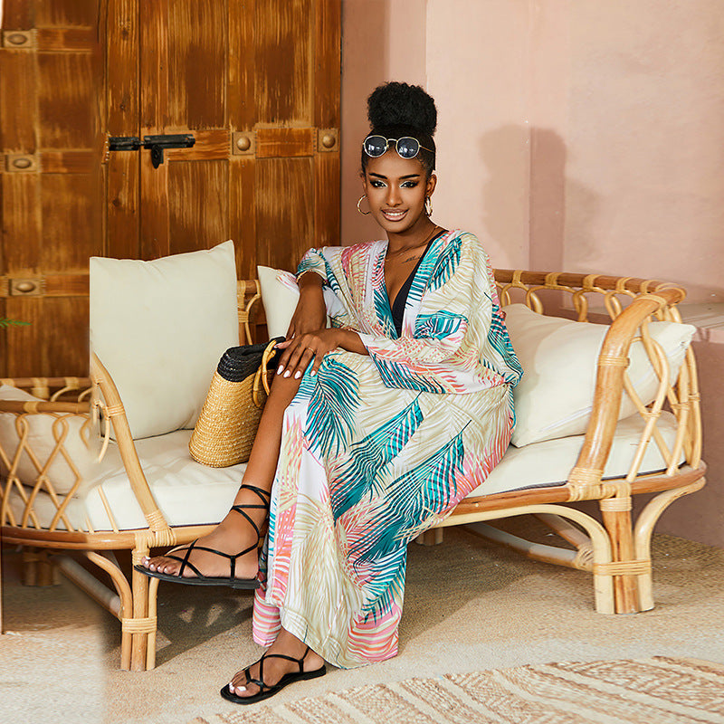 Rayon Printed Sunscreen Cardigan Beach Jacket Loose Long Vacation Bikini Swimsuit Blouse Women Bella Mia