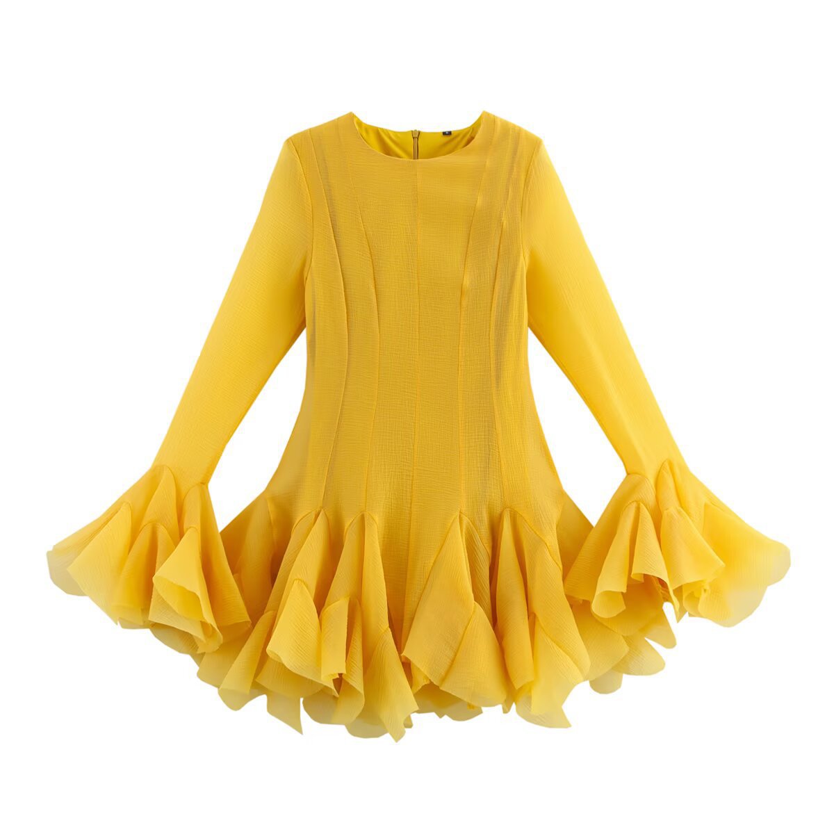 Laminated Ruffled Tulle Tutu Dress Summer Sweet round Neck Flared Sleeves Slim Fit Short Mini Dress Bella Mia