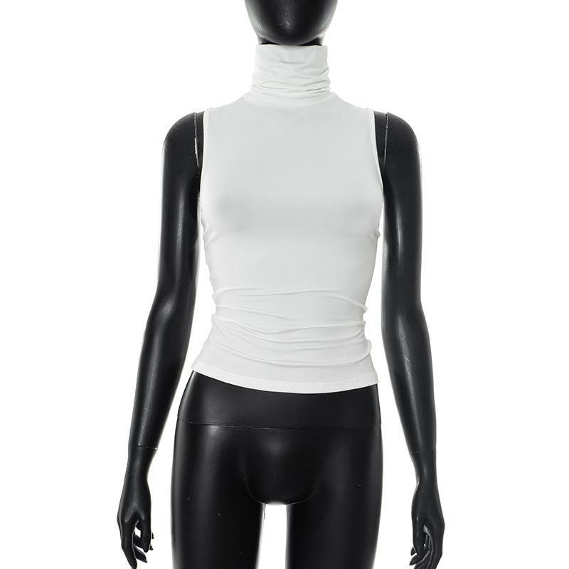 Women Clothing Summer Elegant Sleeveless Solid Color Turtleneck Backless Top Bella Mia