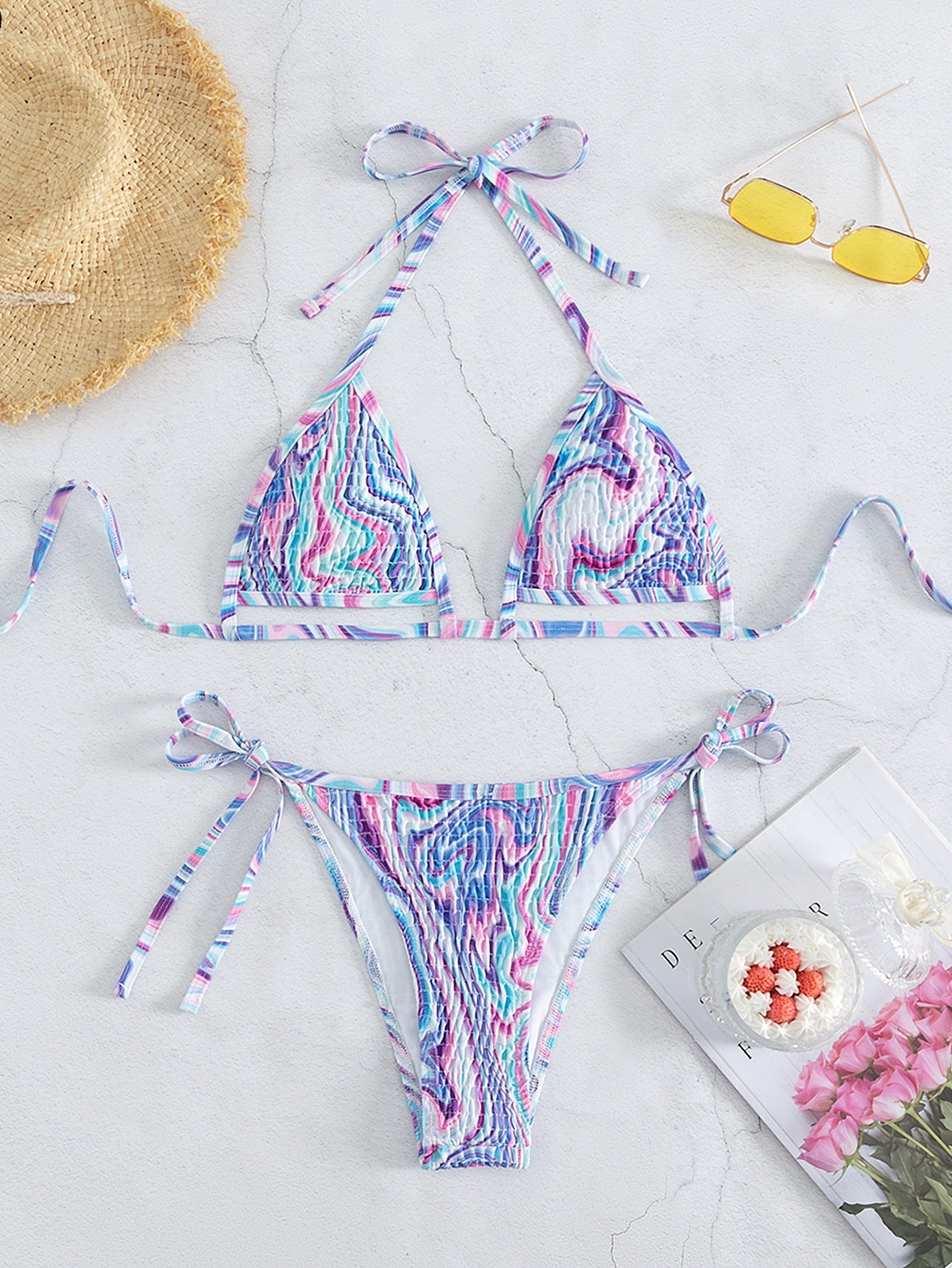 Split Bikini Sexy Backless Halter Bandage Women Swimsuit Swimwear Printing Bella Mia