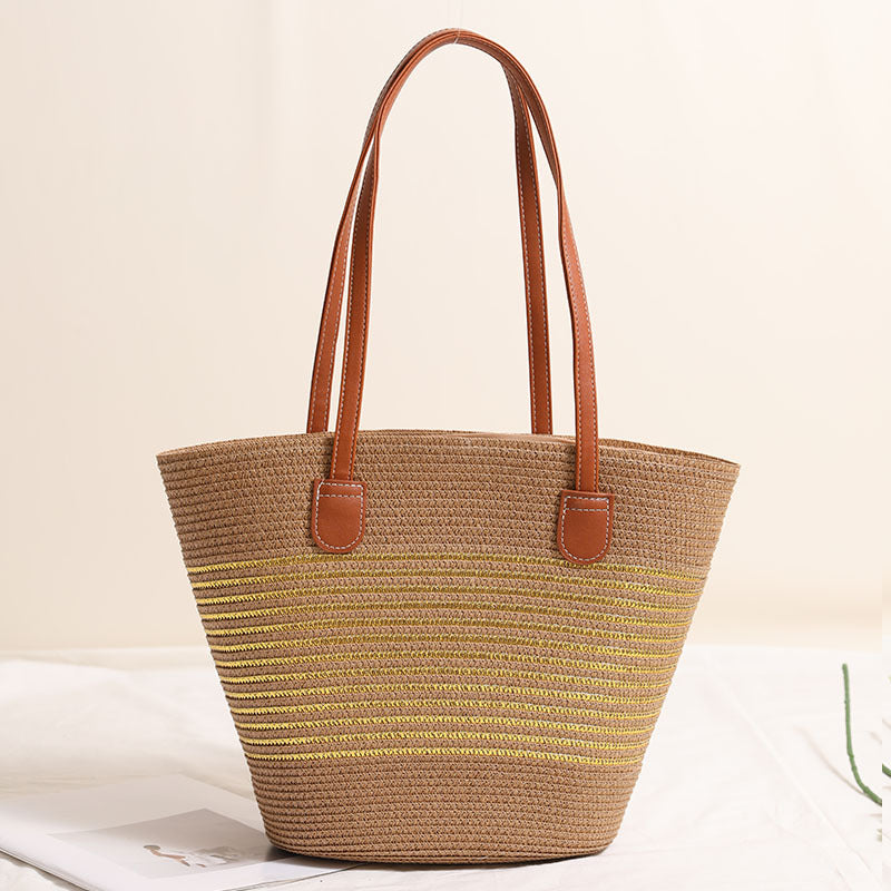 Gold Silver Thread Striped Straw Bag One Shoulder Woven Bag Vacation Beach Bag Women Bag Bella Mia