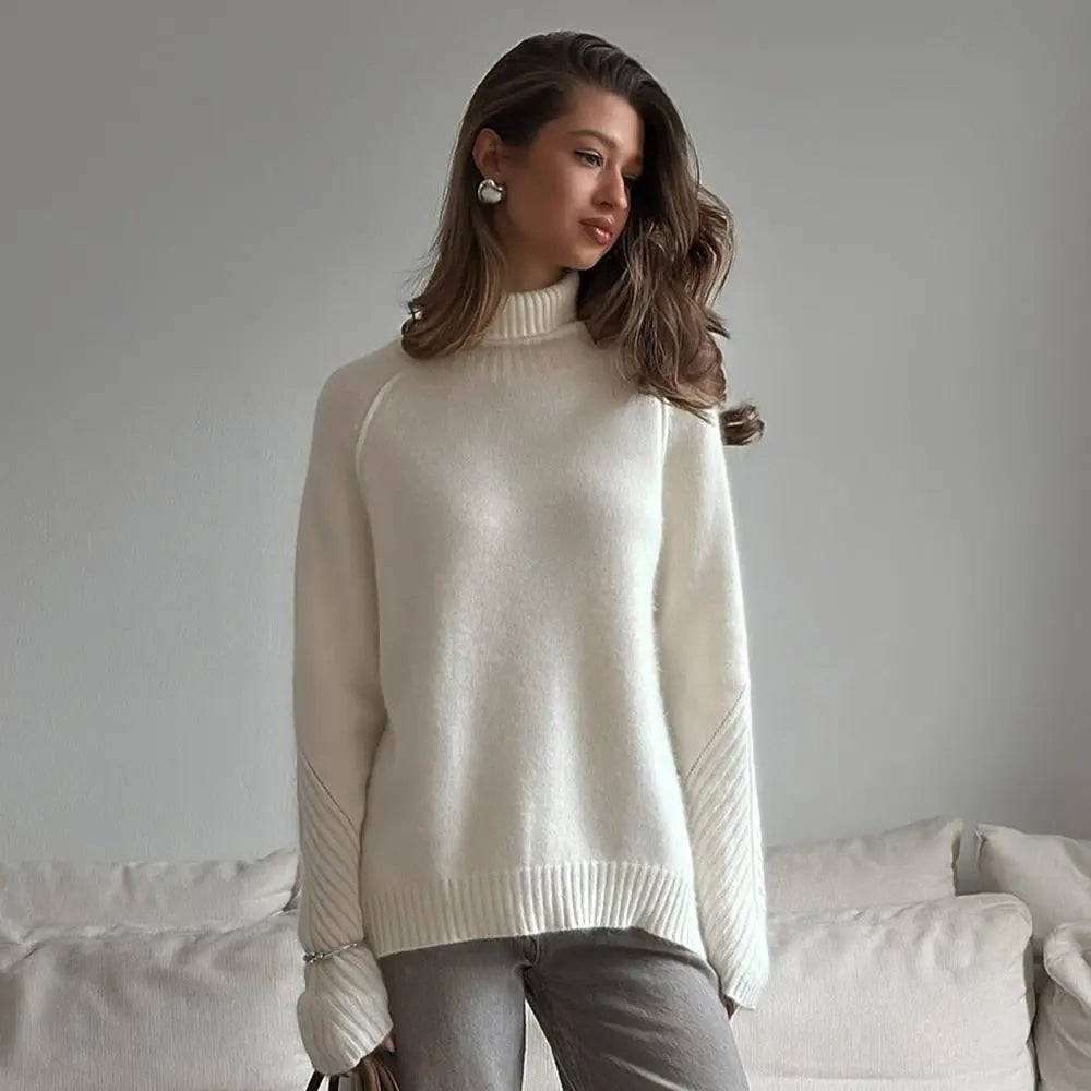 Autumn Winter White Knitwear Loose Casual Knitted Sweater for Women Bella Mia
