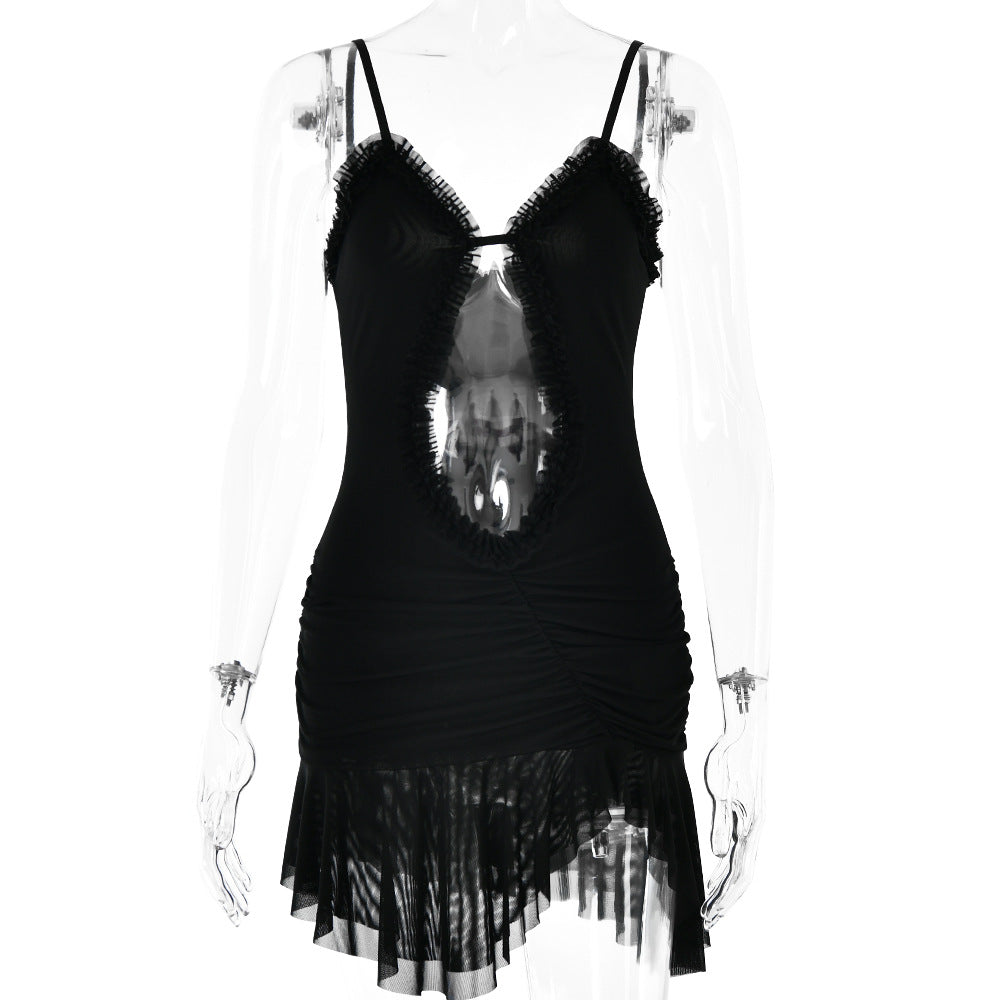 Arrival Backless Dress Sexy Trend Mesh Splicing Sling Cropped Outfit Short Dress for Women Bella Mia