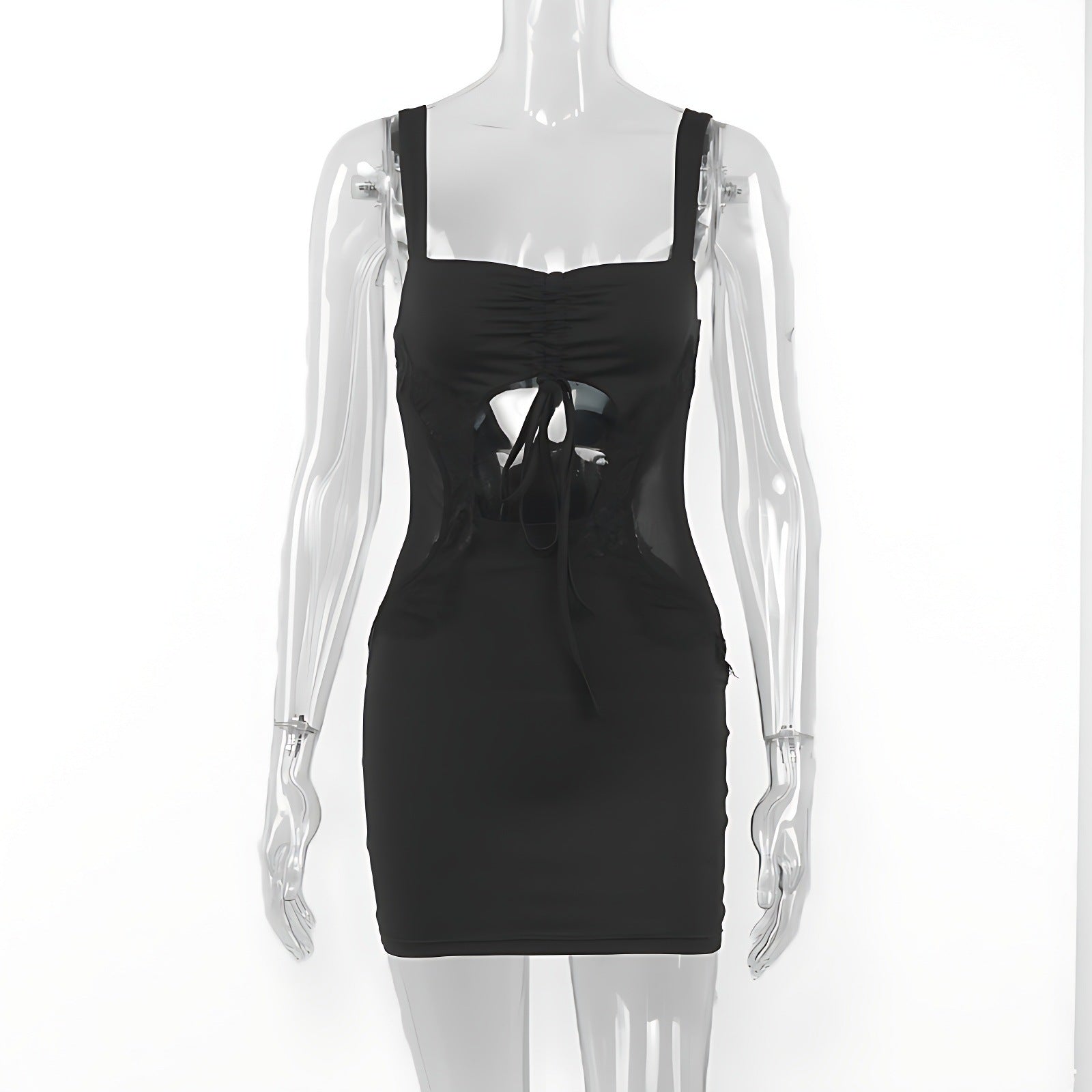 Summer Waist Mesh Hollow Out Cutout Sheath Sexy Deep V Plunge Neck Backless Cami Dress Bella Mia