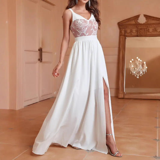 V neck Brace Elegant Slim Long Slit Backless Women Long Prom Dress Bella Mia
