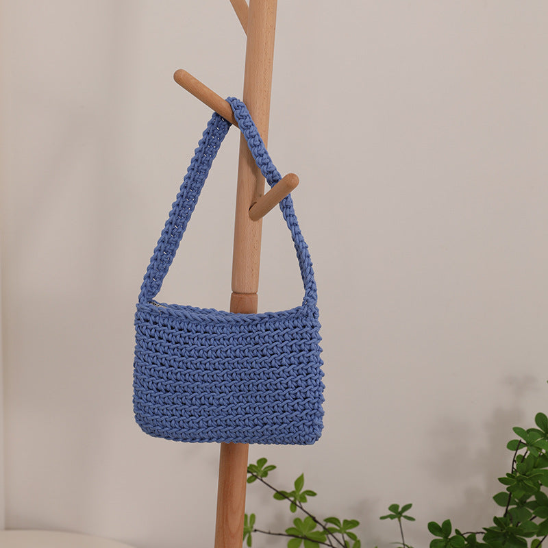 All Match Shoulder Cotton Thread Woven Bag Fresh Square Underarm Bag Straw Bag Solid Color Office Handbag Women Bella Mia