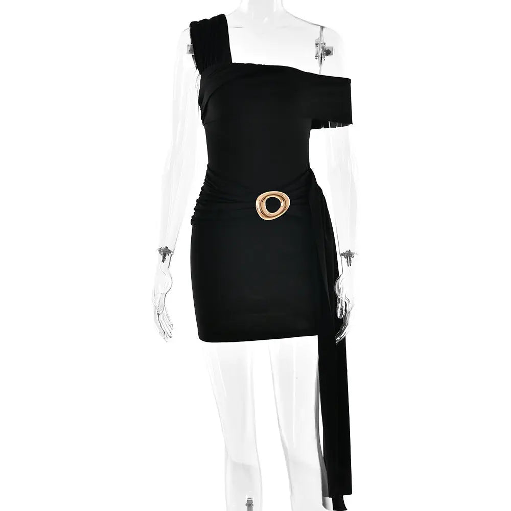 Women One Shoulder Sexy Ruffle Hip Short Dress Bella Mia