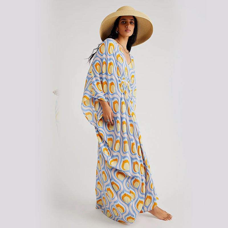 Summer Beach Dress Women Casual Vacation Printed Pullover Bikini Swimsuit Blouse Sun Protection Clothing Bella Mia