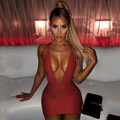 Arrival Women Clothing Deep V-neck Backless Lace-up Sexy Dress for Women