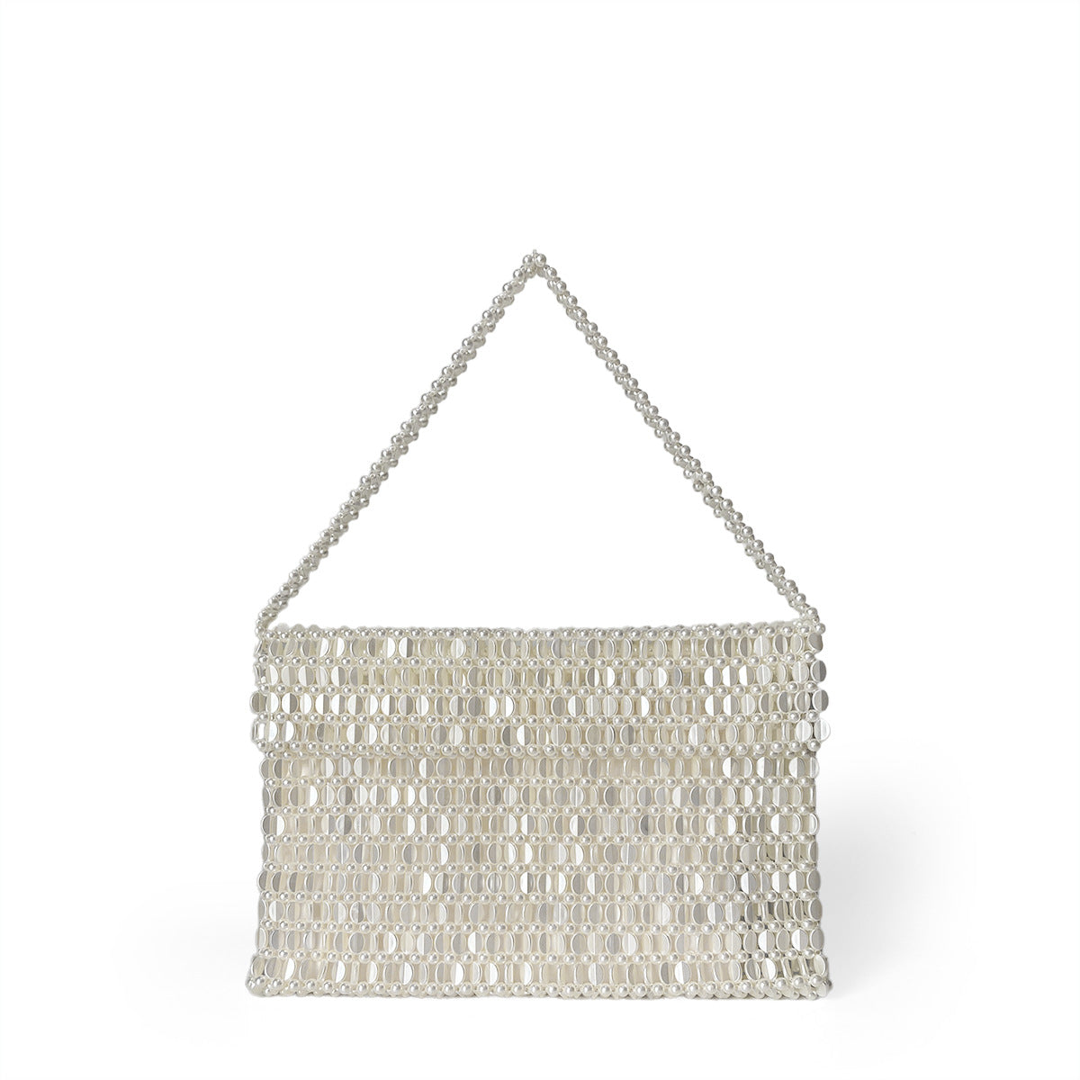 Shiny Flat Melon Seeds Beads Woven Bag Large Capacity Portable Underarm Flip Women Bag Handmade Casual Square Bella Mia