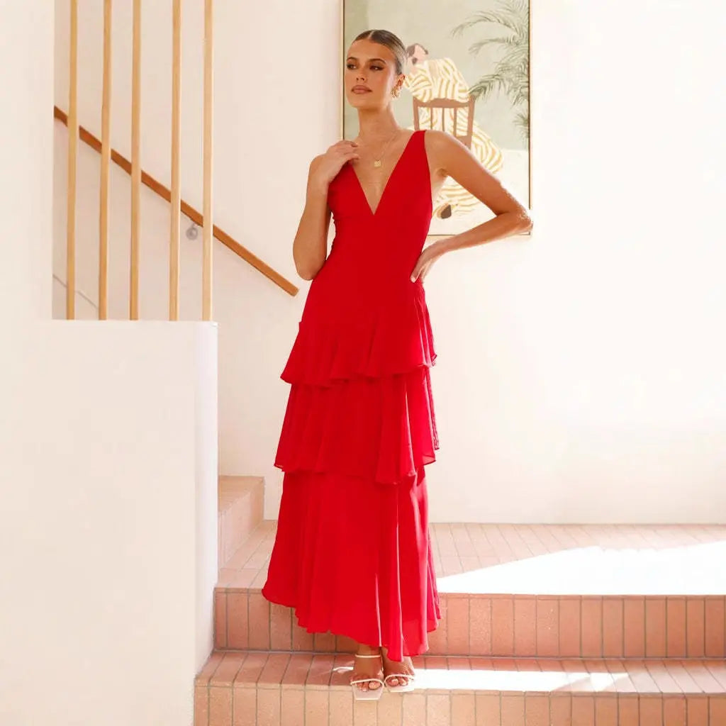 Sexy Internet Summer French Tiered Dress Children Elegance Sleeveless V neck Dress Bella Mia