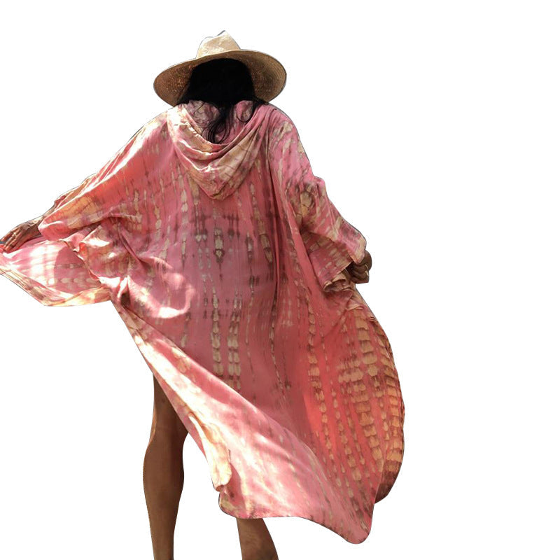 Sunscreen Cardigan Hooded Printed Long Sleeve Long Beach Vacation Swimsuit Outwear Blouse Bella Mia