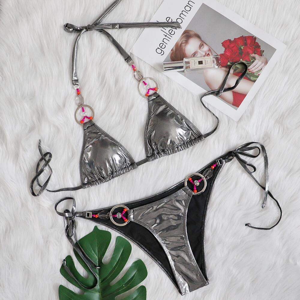 Bikini Silver Split Swimsuit Sexy Handmade Woven Crystal Diamond Swimsuit Bella Mia