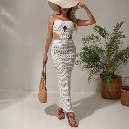 Women Clothes Solid Color Sexy Cutout Knitted Beach Dress Bikini Swimsuit Blouse Sun Protective Clothing Women Bella Mia