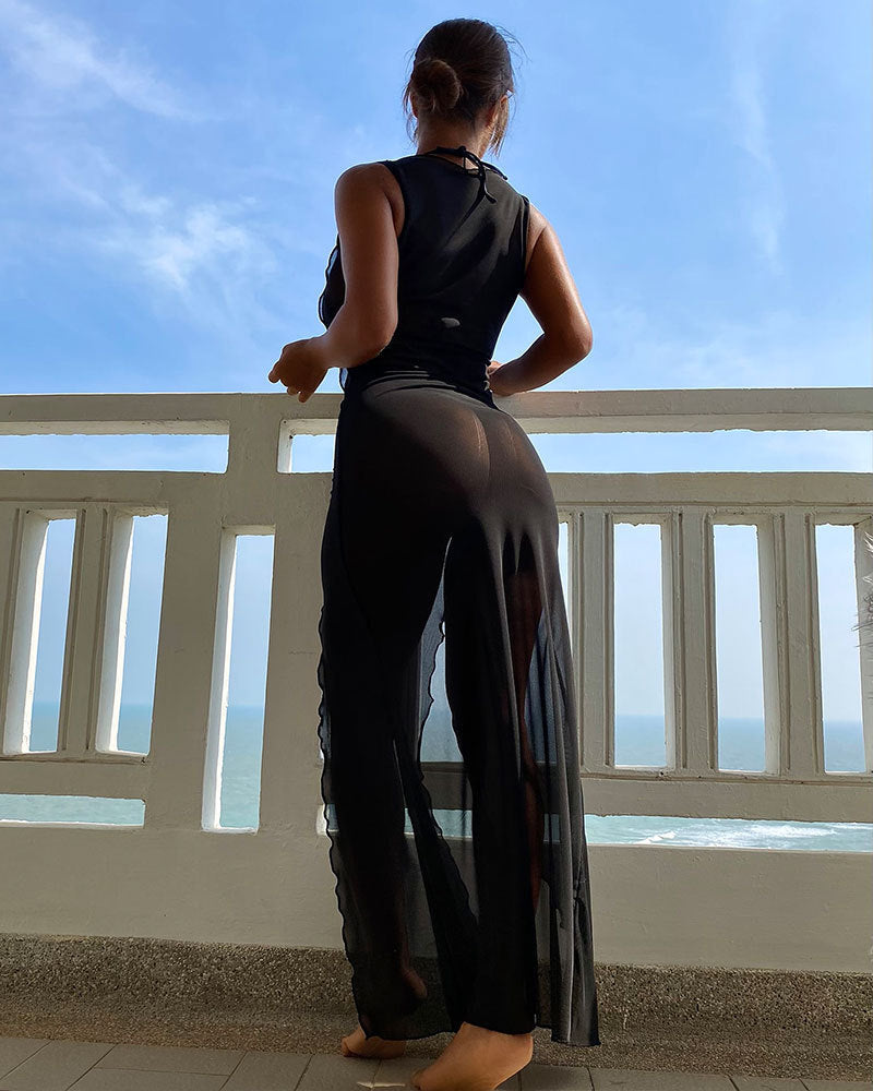 Maxi Dress Beachwear Bikini Strap Sun Protection Mesh Three Piece Swimsuit Women Bella Mia