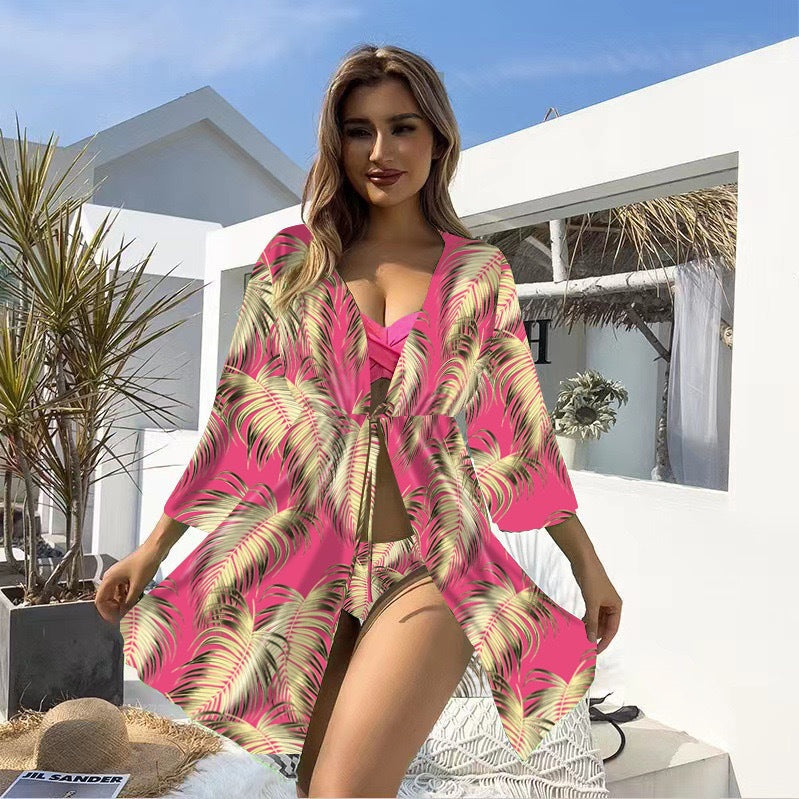 Bikini Three Piece Set Sunscreen Swimwear Mult Color Printed Long Sleeved Swimsuit for Women Bella Mia