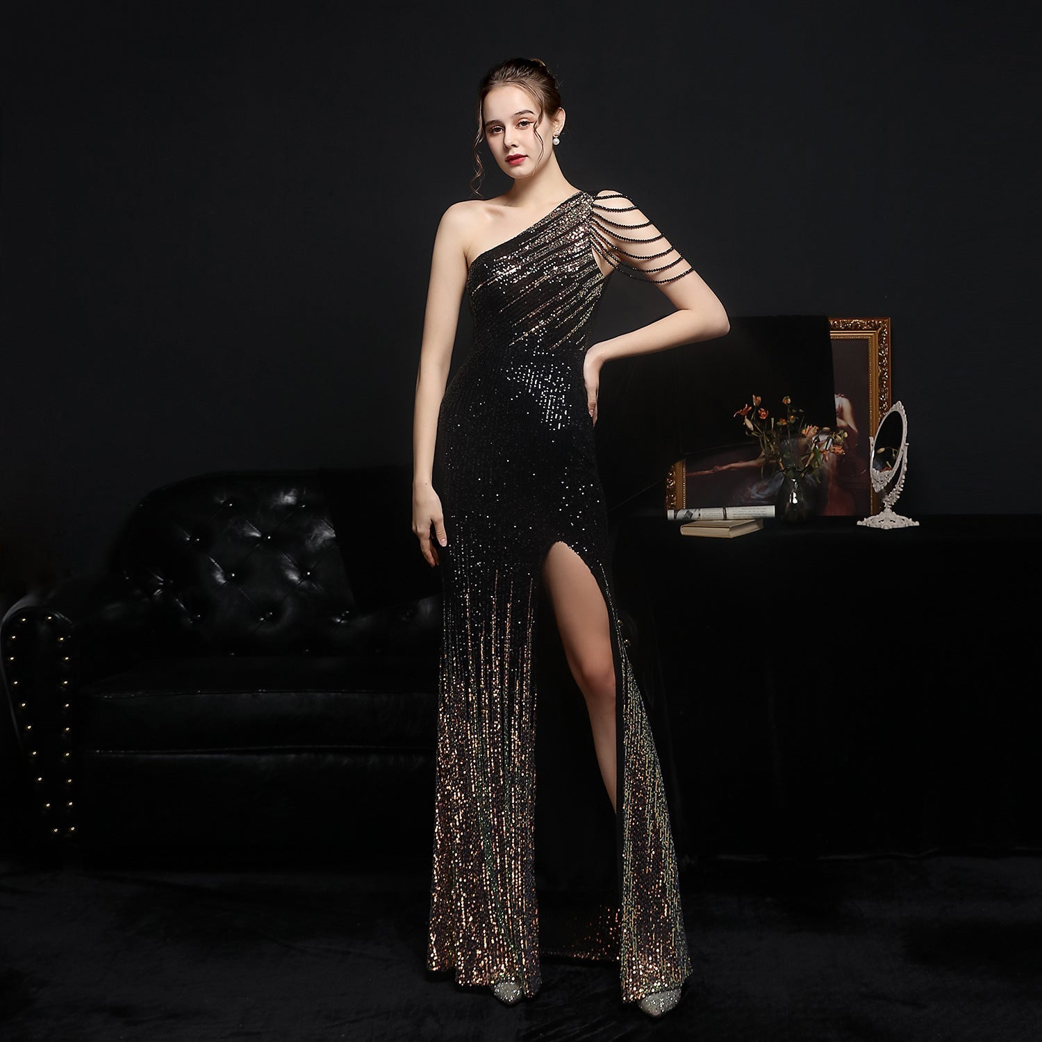 Craft Colorful Sequin Socialite Gathering Party Evening Dress Sexy Long Slimming Toast Dress Bride Formal Gown Bella Mia