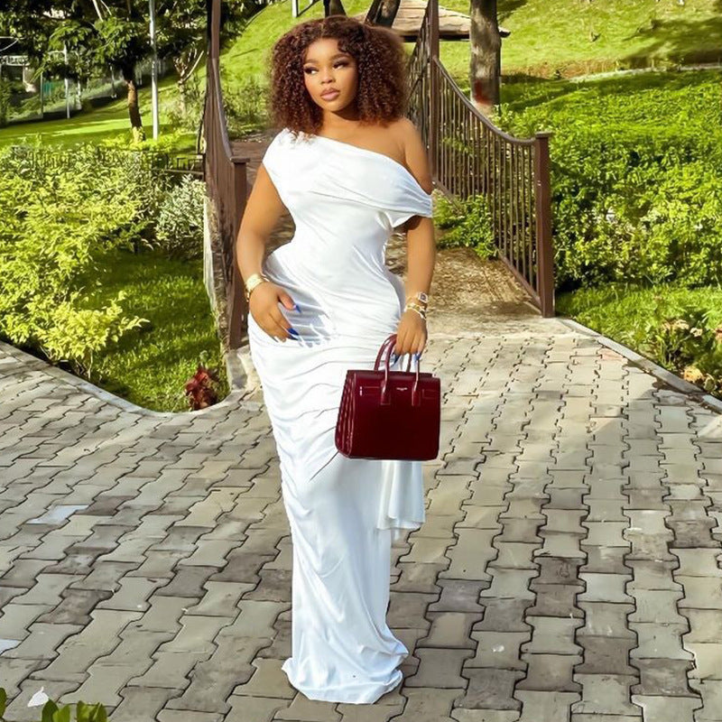 Women Clothing Solid Color Raglan Sleeve Dress Diagonal Collar Casual Ribbon Pullover Bella Mia