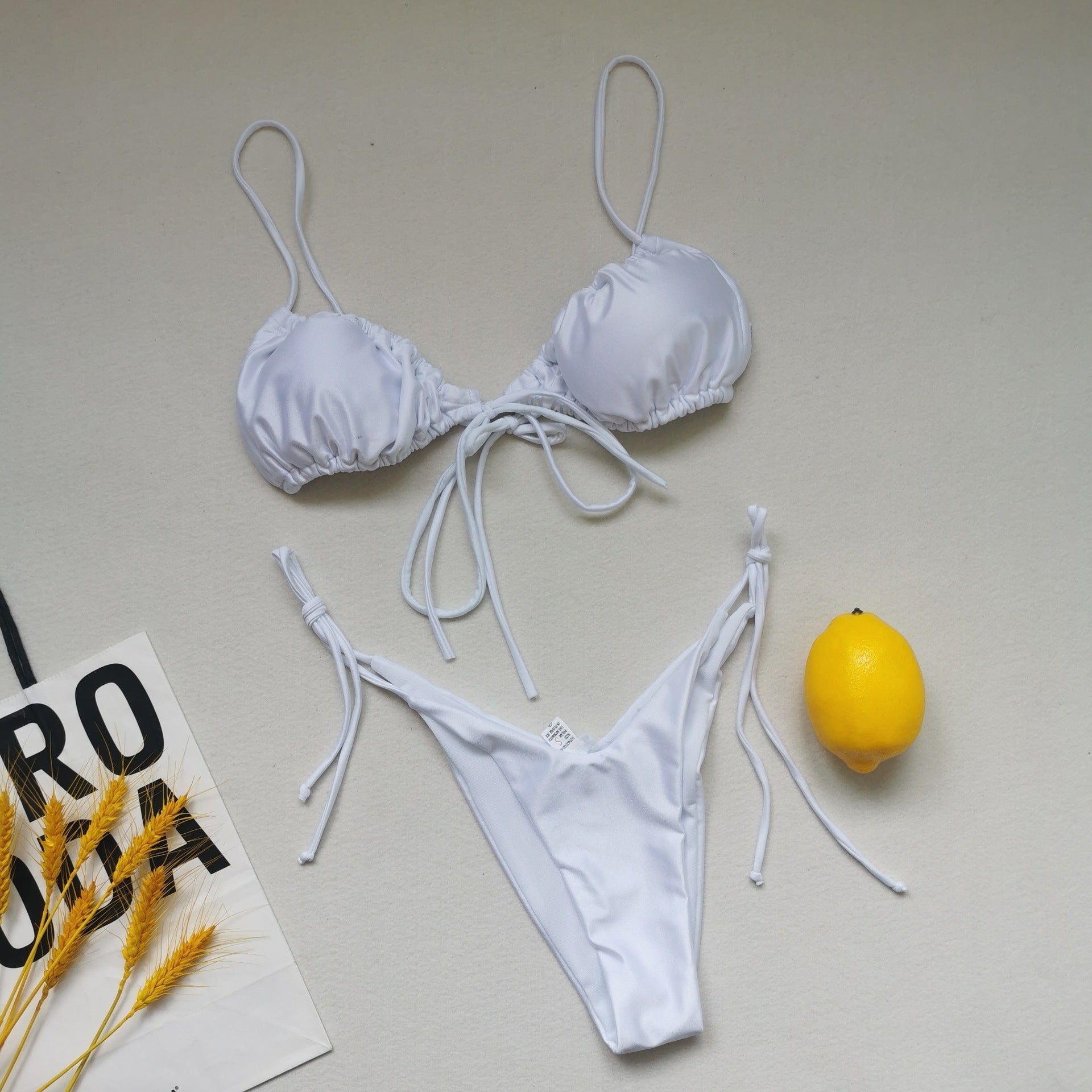 Sling Bandage Swimsuit Women Pleated Push up Drawstring Sexy Solid Color Bikini Swimsuit Bella Mia