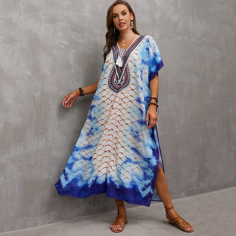 Rope Positioning Maxi Dress Loose Robe Seaside Vacation Beach Dress Bikini Swimsuit Blouse Women Bella Mia