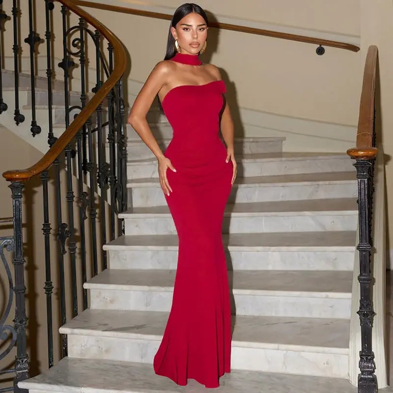 Elegant Backless Ribbon Shoulder Maxi Dress Off Shoulder For Women Formal Summer Bella Mia