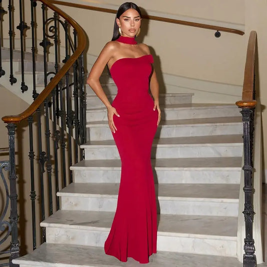 Elegant Backless Ribbon Shoulder Maxi Dress Off Shoulder For Women Formal Summer Bella Mia