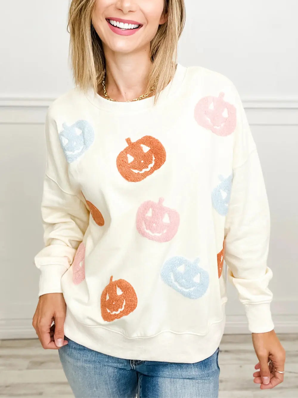 Ladies Summer Personalized Trend Halloween Theme Pumpkin Embroidered Sweatshirts Bella Mia