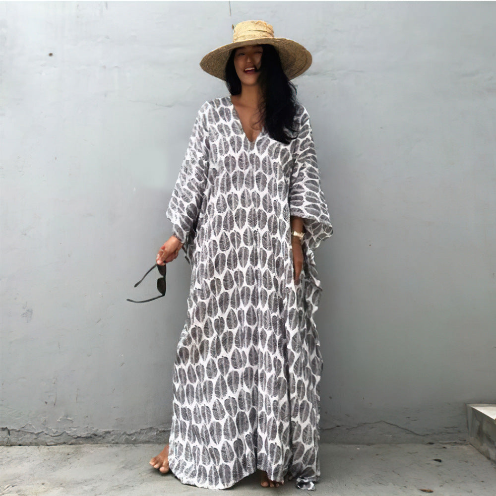 Beach Cover Up Front Back V Neck Loose Robe Seaside Vacation Skirt Bikini Sun Protection Shirt Bella Mia