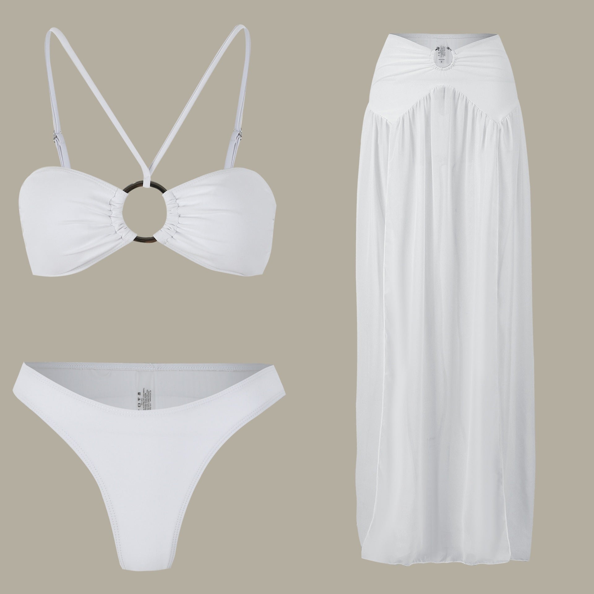 Tube Top Bikini Skirt Three Piece Set Pure White Split Swimsuit Women Suit Bella Mia