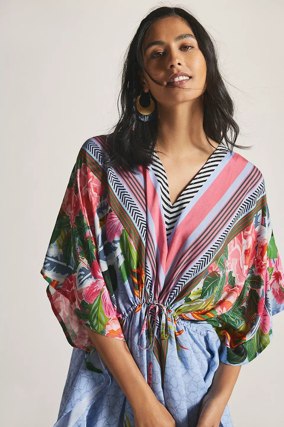 Positioning Two-Head Printed Pull-Belt Blouse Holiday Casual Beach Bikini Cover Bella Mia