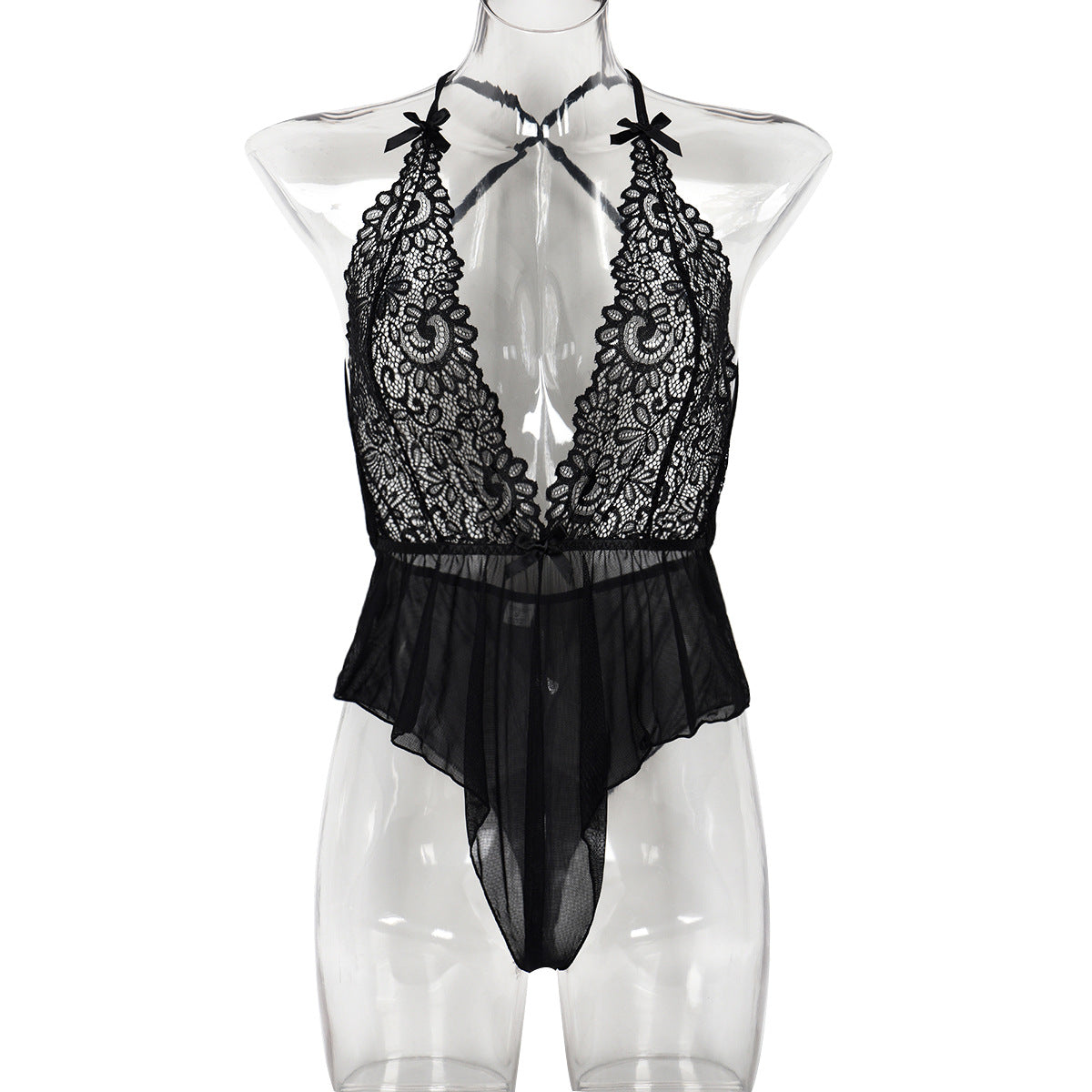 Lace V neck Sexy Backless Black Jumpsuit Bella Mia