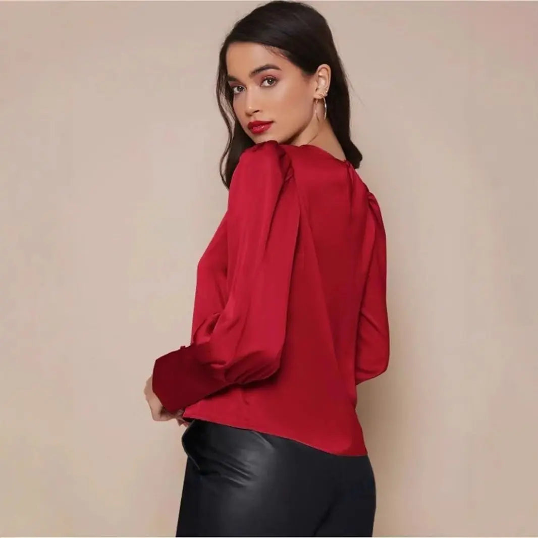 Long Sleeved Satin Shirt Women Spring Autumn Lantern Sleeve Satin Shirt Top Bella Mia