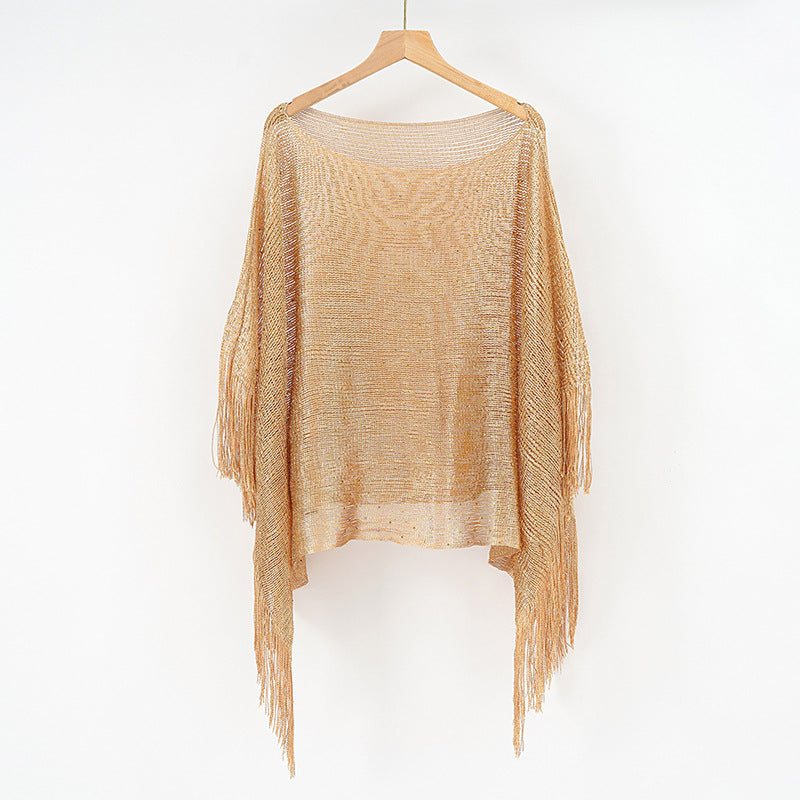 Summer Hollow Out Cutout Tassel Shawl Pullover Outer Shawl Women Cape Shawl Bella Mia