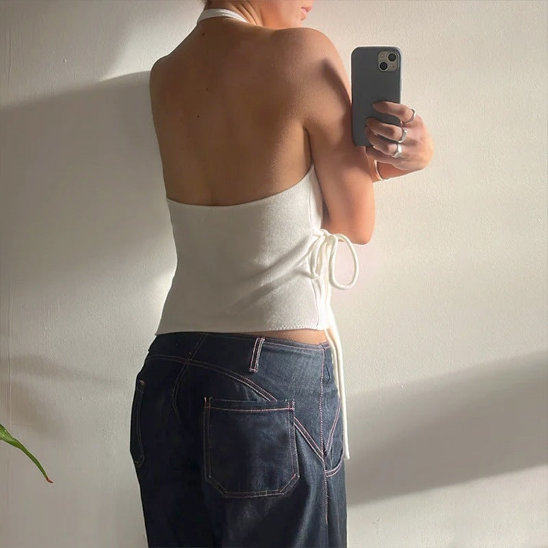 Women Clothing Summer Sexy Backless Lace up Cardigan Halter Design Vest Top for Women Bella Mia