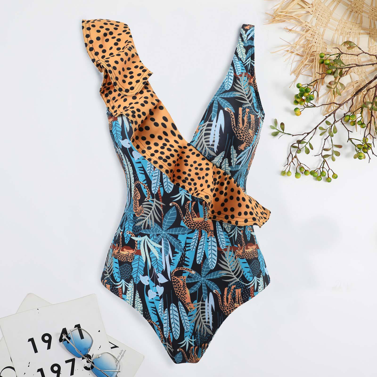Sexy Swimsuit Women Bikini Leopard Print Ruffle Swimwear Bikini Chiffon Dress Bella Mia