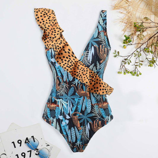 Sexy Swimsuit Women Bikini Leopard Print Ruffle Swimwear Bikini Chiffon Dress Bella Mia