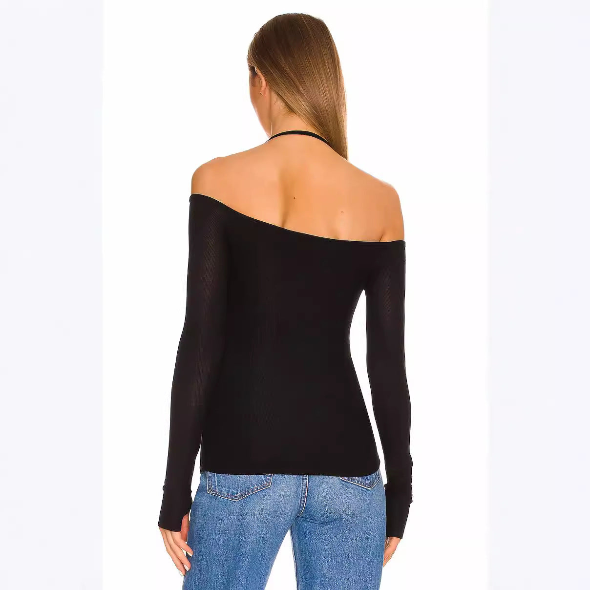 Autumn Long Sleeve Thumb Hole T shirt Sexy Halter off Shoulder Women Clothing Design Blouse Bella Mia