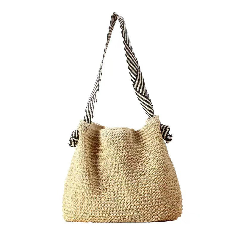 Bag Striped Wide Ribbon Shoulder Straw Bag Woven Bag Vacation Beach Bag Bella Mia
